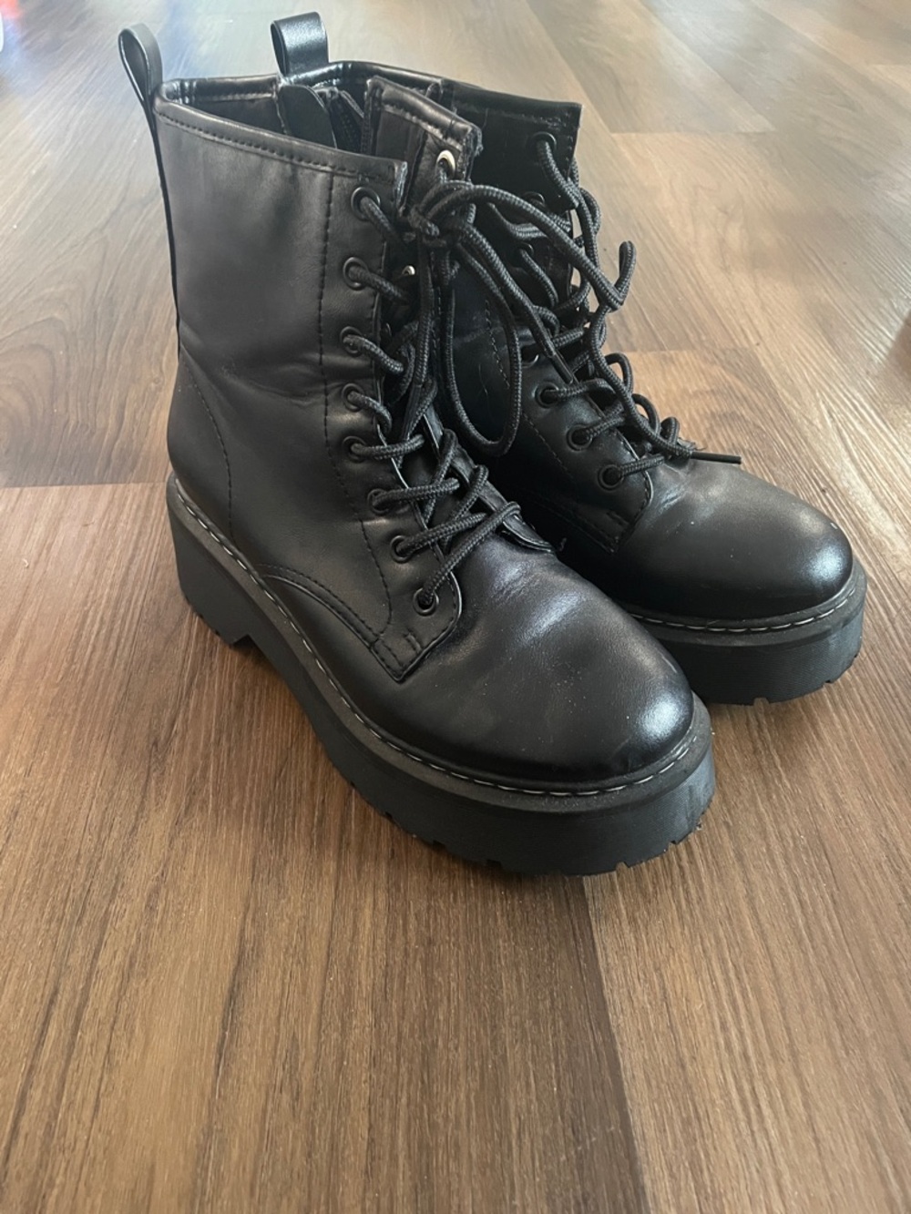 Black Platform Lace-Up Combat Boots - Women